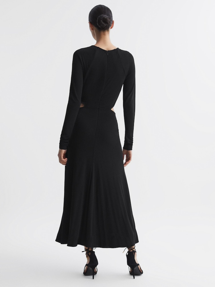 Reiss Black Faye Twist Cut-Out Midi Dress - Image 4 of 4