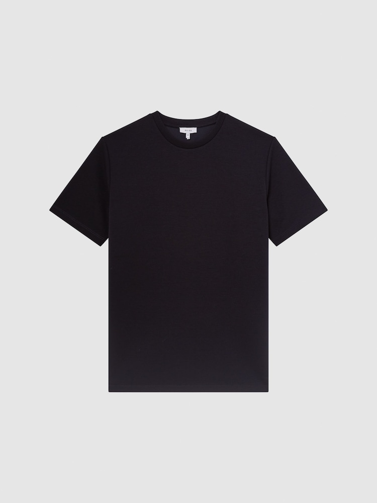 Reiss Navy Bradley Interlock Jersey Crew Neck T-Shirt - Image 2 of 6 Reiss Navy Bradley Interlock Jersey Crew Neck T-Shirt - Image 2 of 6