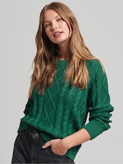 Superdry Green Vintage Cotton Cable Knit Jumper - Image 1 of 6