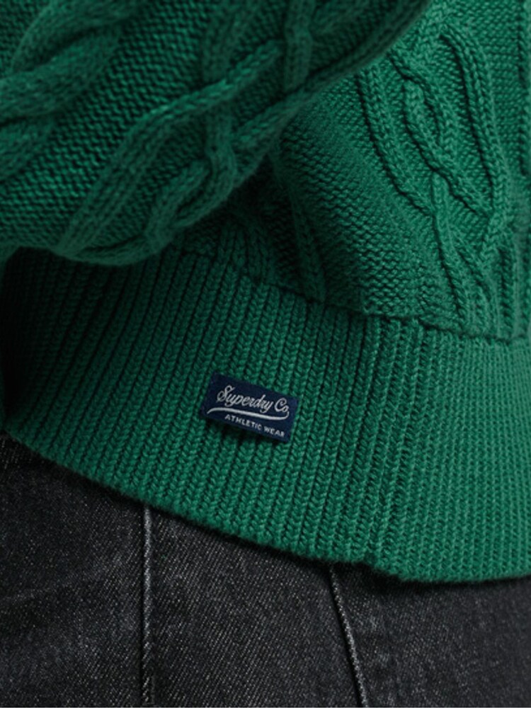 Zielony - Sweter w stylu vintage z bawełnianej dzianiny o warkoczowym splocie Superdry - Image 5 of 6