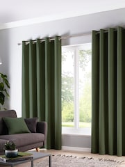Fusion Green Sorbonne Eyelet 100% Cotton Room Darkening Curtains - Image 1 of 4