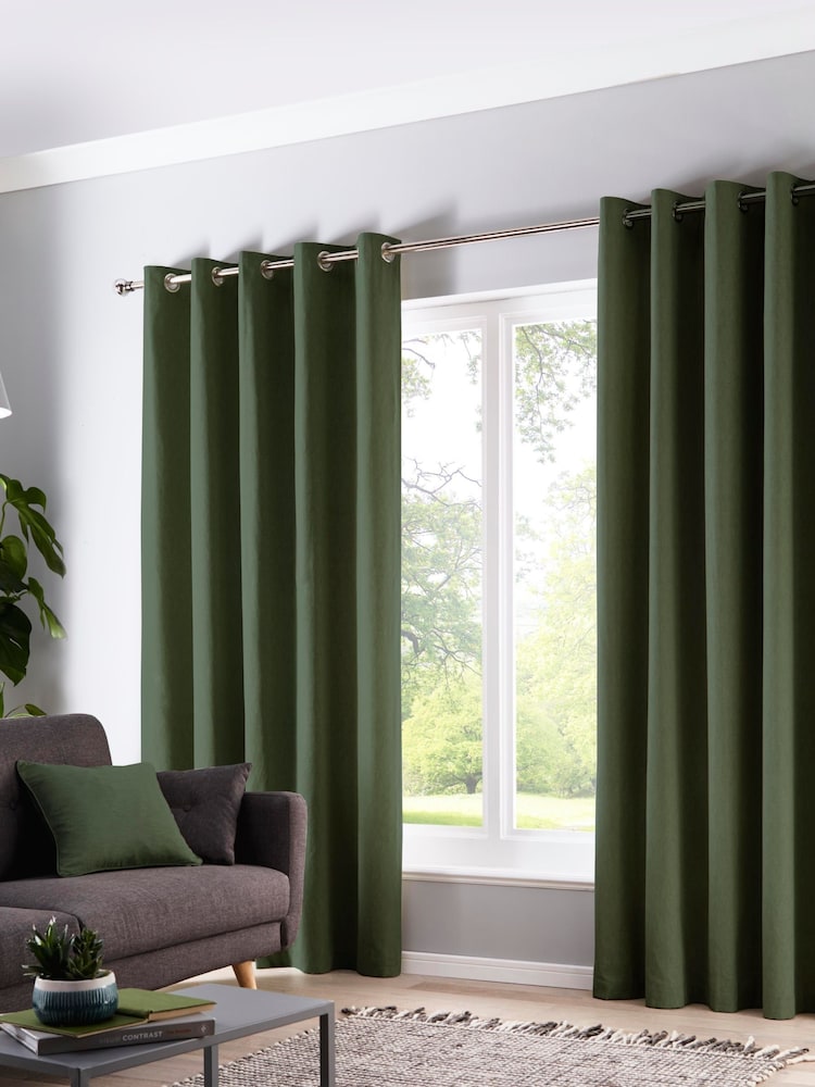 Fusion Green Sorbonne Eyelet 100% Cotton Room Darkening Curtains - Image 1 of 4