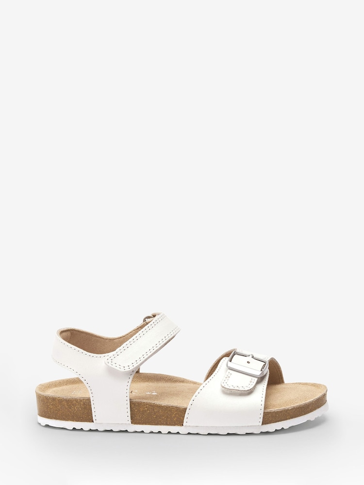 White Leather Wide Fit (G) Leather Corkbed Sandals - Image 1 of 5 White Leather Wide Fit (G) Leather Corkbed Sandals - Image 1 of 5
