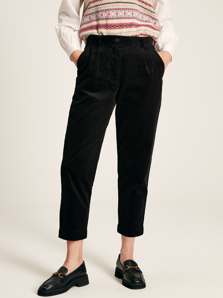 Joules Calla Black Cord Tapered Leg Trousers - Image 1 of 6