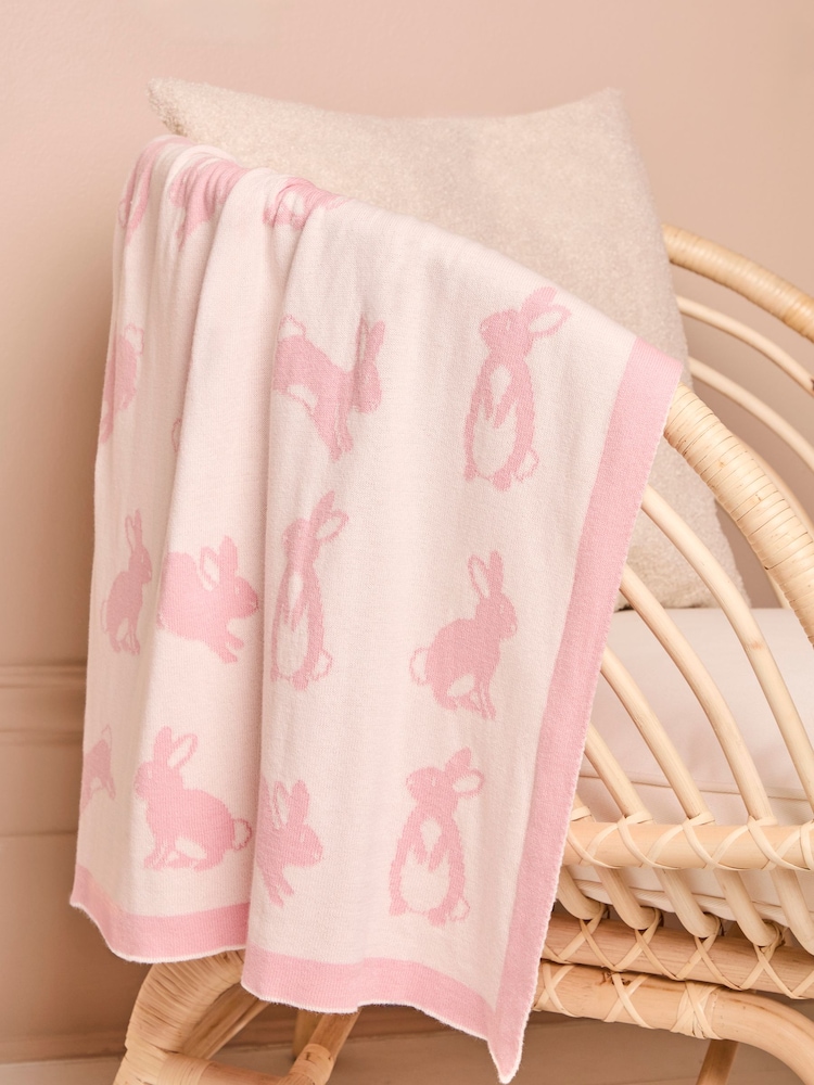 JoJo Maman Bébé Pink Bunny Knit Shawl - Image 2 of 4 JoJo Maman Bébé Pink Bunny Knit Shawl - Image 2 of 4