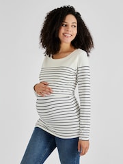 JoJo Maman Bébé Ecru Cream Navy Stripe Breton Stripe Nursing Top - Image 1 of 5