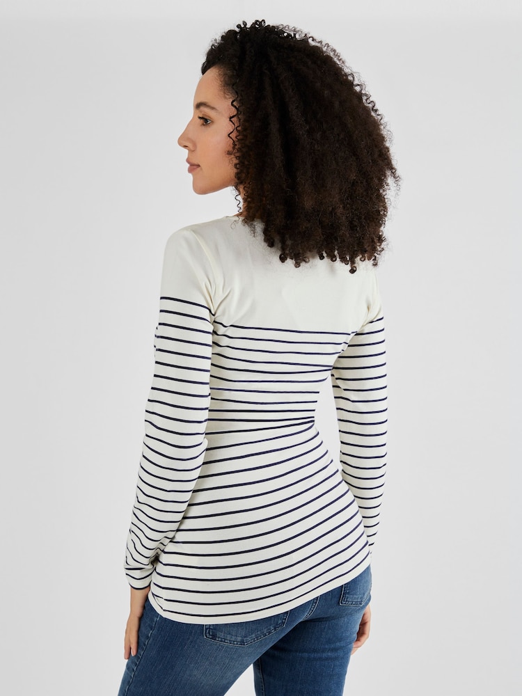 JoJo Maman Bébé Ecru Cream Navy Stripe Breton Stripe Nursing Top - Image 2 of 5