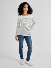 JoJo Maman Bébé Ecru Cream Navy Stripe Breton Stripe Nursing Top - Image 3 of 5