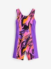Black/Purple All-Over Print Shortie Swimsuit - Image 3 of 4