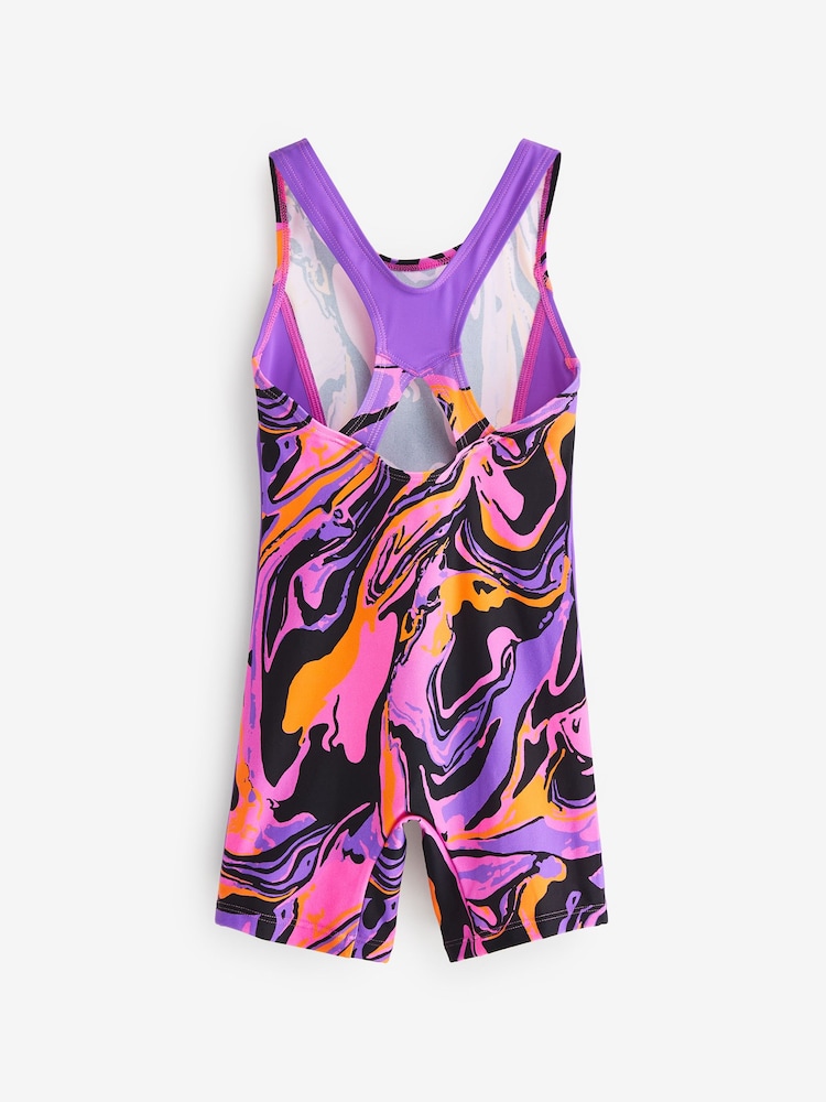 Black/Purple All-Over Print Shortie Swimsuit - Image 4 of 4