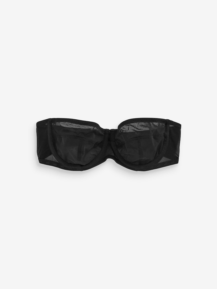 self. Black Non Pad Wired Strapless Mesh Bra - Image 6 of 6