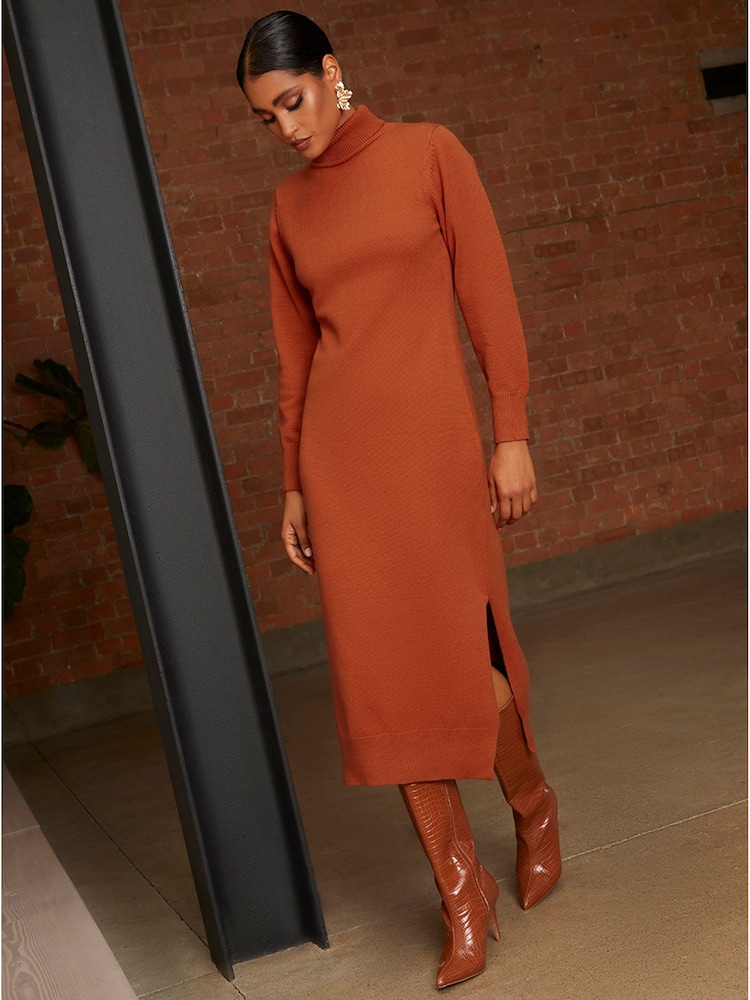 Chi Chi London Orange Oversized Roll Neck Knitted Dress - Image 1 of 4 Chi Chi London Orange Oversized Roll Neck Knitted Dress - Image 1 of 4