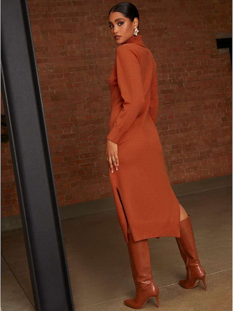 Chi Chi London Orange Oversized Roll Neck Knitted Dress - Image 2 of 4 Chi Chi London Orange Oversized Roll Neck Knitted Dress - Image 2 of 4