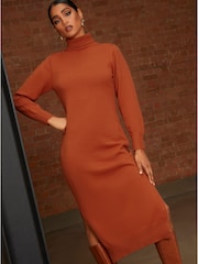 Chi Chi London Orange Oversized Roll Neck Knitted Dress - Image 4 of 4