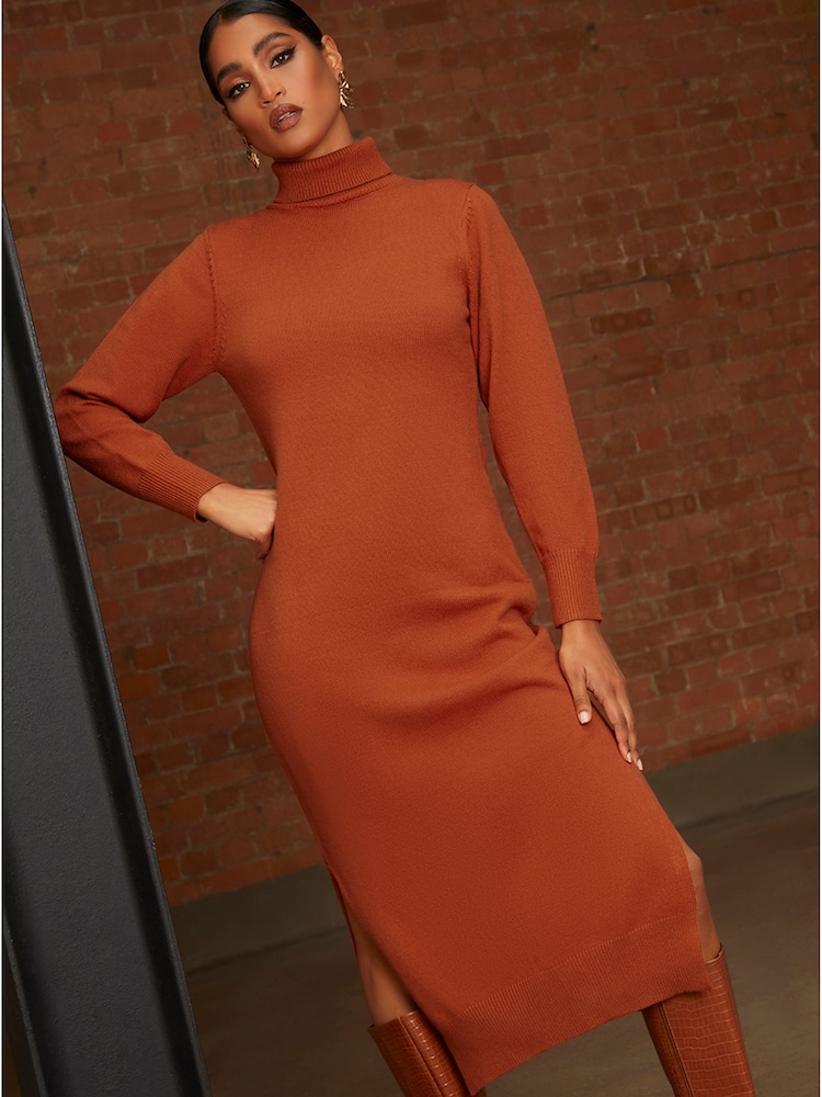 Chi Chi London Orange Oversized Roll Neck Knitted Dress - Image 4 of 4 Chi Chi London Orange Oversized Roll Neck Knitted Dress - Image 4 of 4