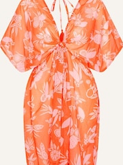 Accessorize Orange Fruity Floral Twist Detail Chiffon Kaftan - Image 4 of 4