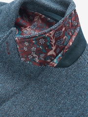 Blue Double Breasted Slim Nova Fides Signature Herringbone Wool Blazer - Image 10 of 15
