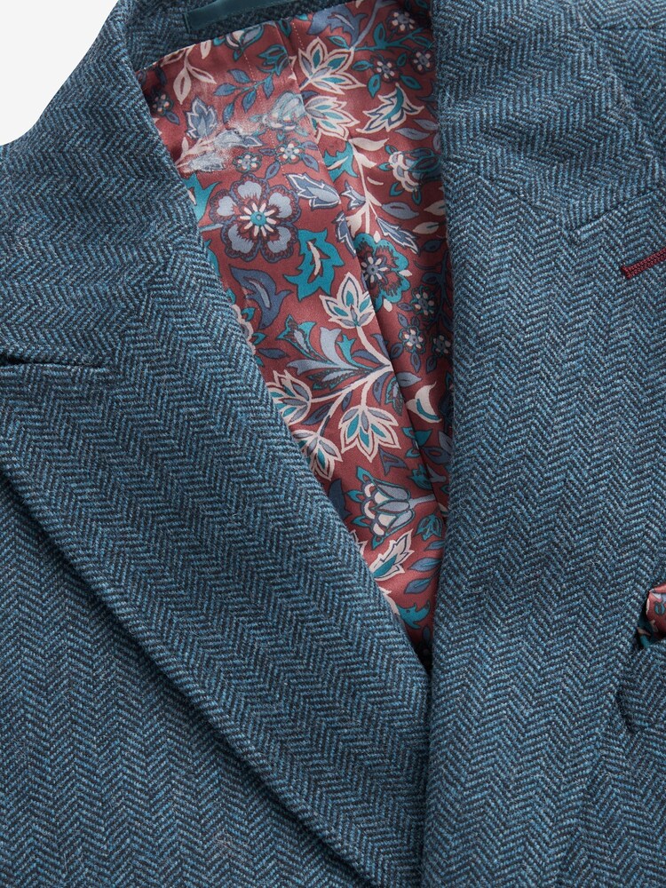 Bleu - Coupe slim à double bouton - Blazer Nova Fides Signature en laine à chevrons - Image 11 of 15