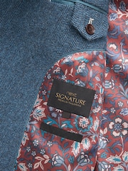 Blue Double Breasted Slim Nova Fides Signature Herringbone Wool Blazer - Image 12 of 15