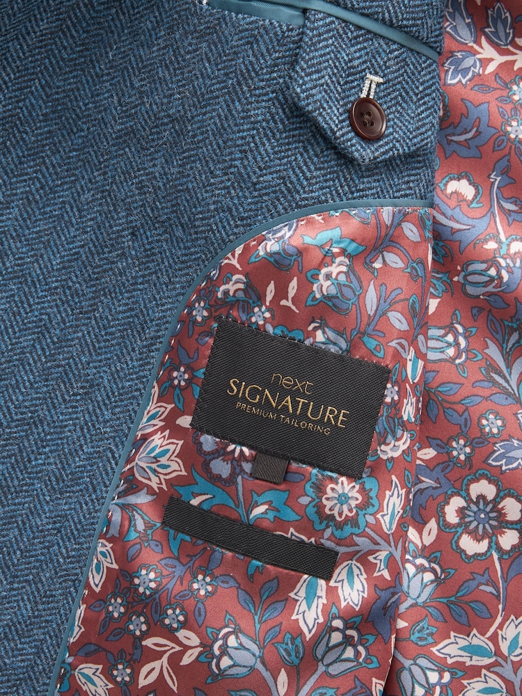 Bleu - Coupe slim à double bouton - Blazer Nova Fides Signature en laine à chevrons - Image 12 of 15