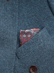Blue Double Breasted Slim Nova Fides Signature Herringbone Wool Blazer - Image 13 of 15