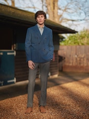 Blue Double Breasted Slim Nova Fides Signature Herringbone Wool Blazer - Image 2 of 15