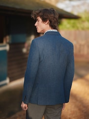 Blue Double Breasted Slim Nova Fides Signature Herringbone Wool Blazer - Image 3 of 15