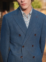 Blue Double Breasted Slim Nova Fides Signature Herringbone Wool Blazer - Image 4 of 15