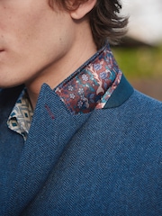 Blue Double Breasted Slim Nova Fides Signature Herringbone Wool Blazer - Image 5 of 15