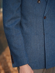 Blue Double Breasted Slim Nova Fides Signature Herringbone Wool Blazer - Image 6 of 15