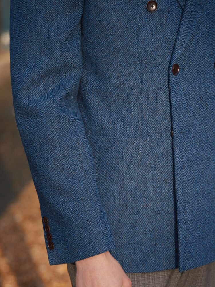 Bleu - Coupe slim à double bouton - Blazer Nova Fides Signature en laine à chevrons - Image 6 of 15