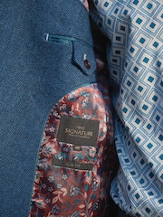Blue Double Breasted Slim Nova Fides Signature Herringbone Wool Blazer - Image 7 of 15