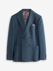 Blue Double Breasted Slim Nova Fides Signature Herringbone Wool Blazer - Image 8 of 15