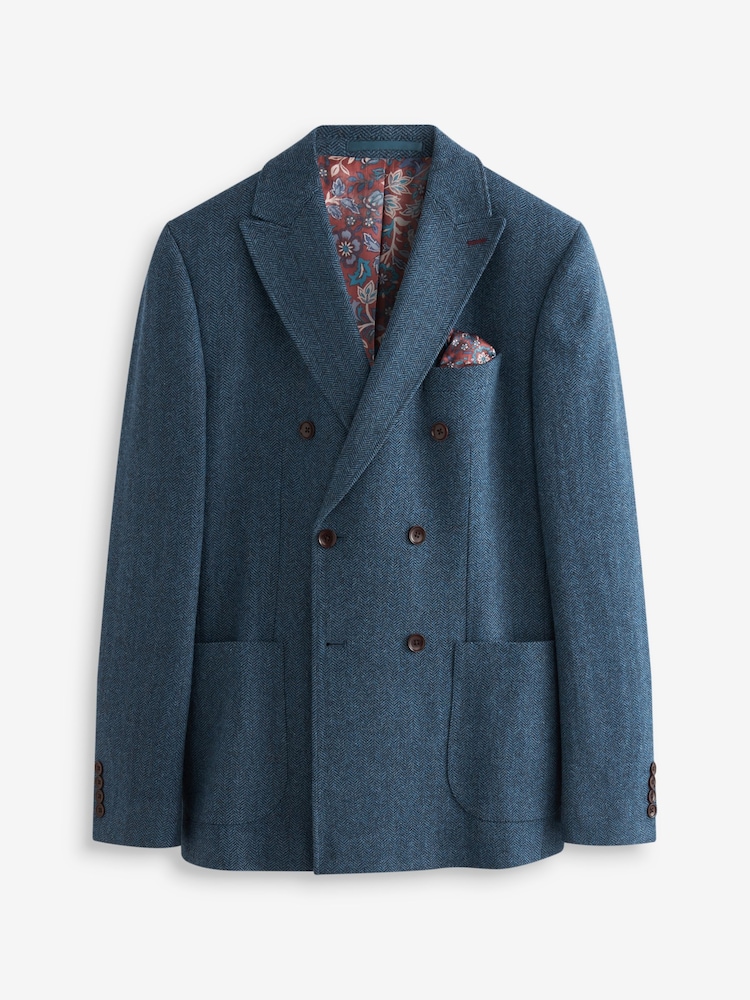 Bleu - Coupe slim à double bouton - Blazer Nova Fides Signature en laine à chevrons - Image 8 of 15