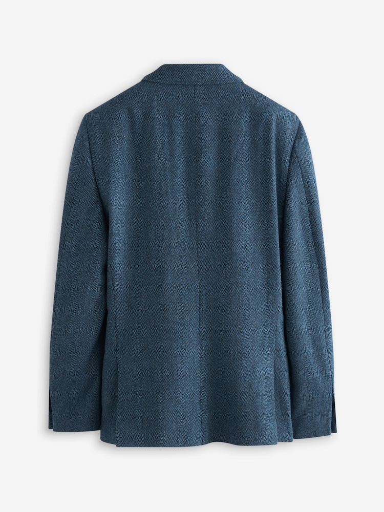 Bleu - Coupe slim à double bouton - Blazer Nova Fides Signature en laine à chevrons - Image 9 of 15