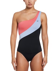 Nike Black/Lilac/Pink Colourblock Asymmetrical Swimsuit - Image 1 of 4