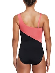 Nike Black/Lilac/Pink Colourblock Asymmetrical Swimsuit - Image 2 of 4