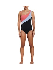 Nike Black/Lilac/Pink Colourblock Asymmetrical Swimsuit - Image 3 of 4
