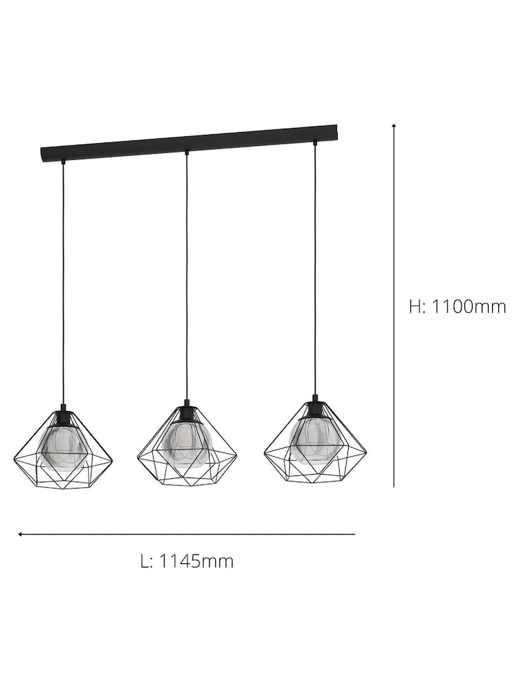 Eglo Black Vernham 3 Light Ceiling Light Pendant - Image 4 of 4