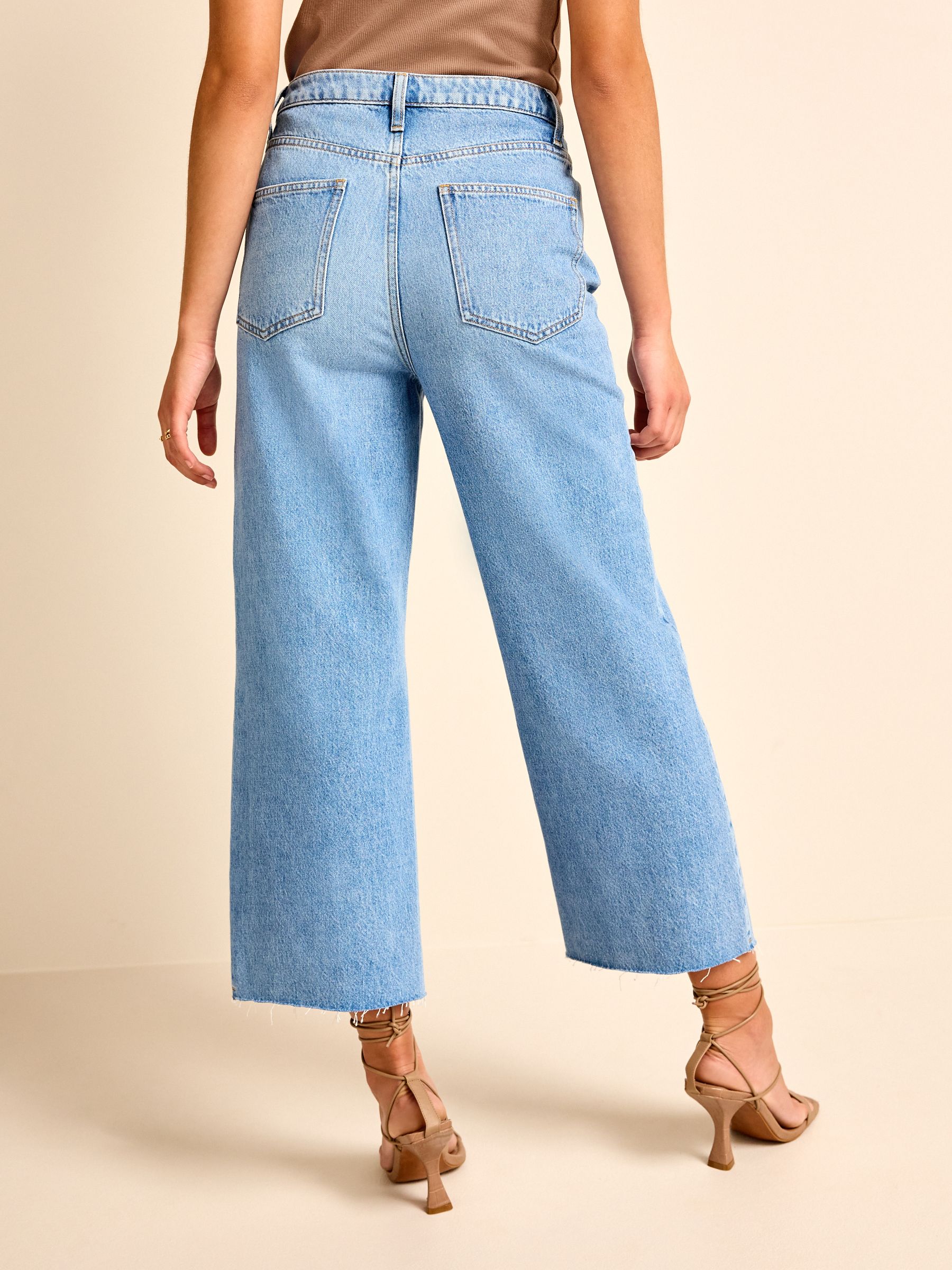 Buy Mid Blue Denim Raw Hem Cropped Wide Leg Jeans from Next Luxembourg