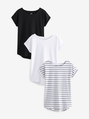Black/White/Stripe Cap Sleeve 100% Cotton T-Shirts 3 Pack - Image 1 of 9