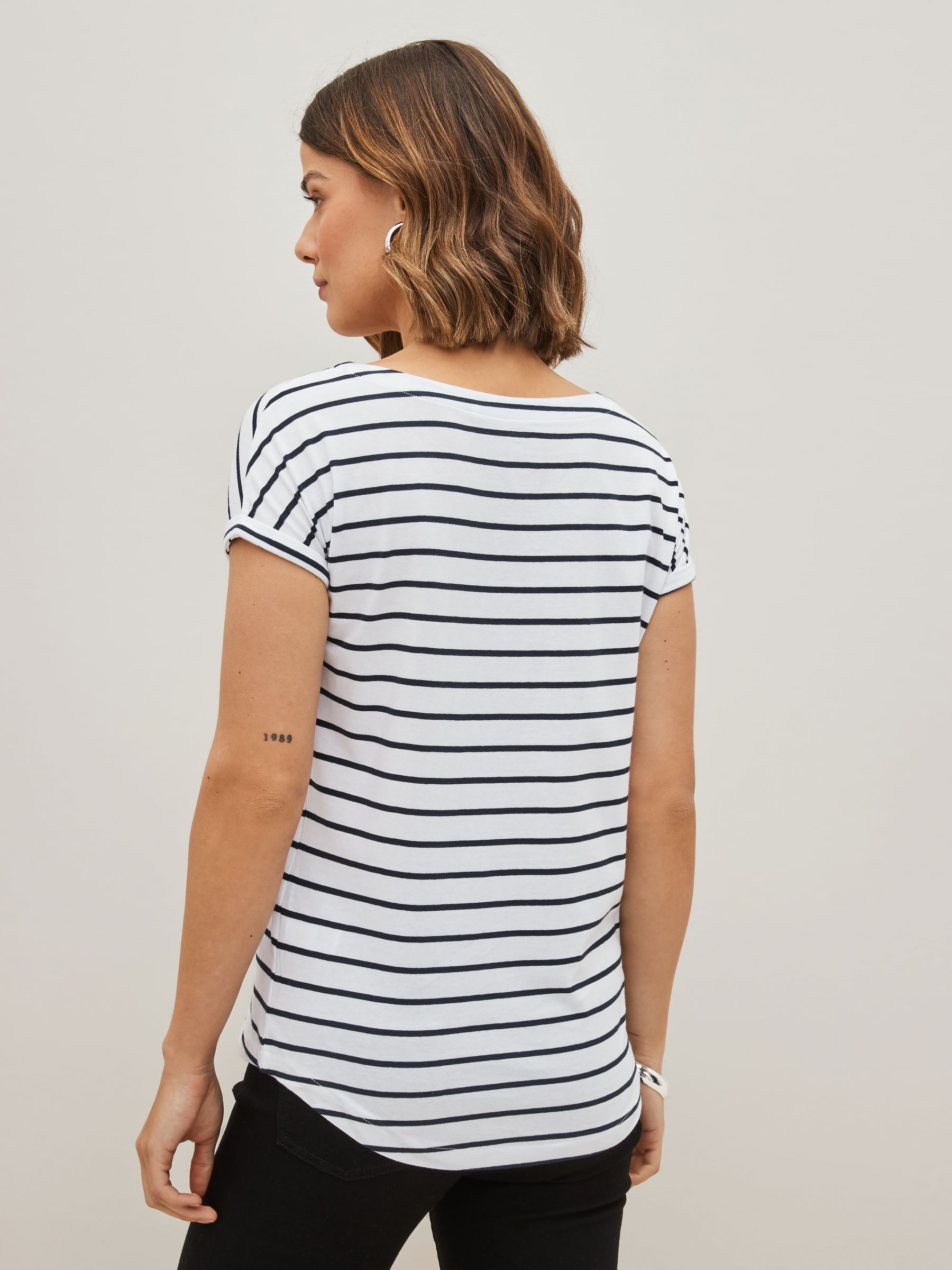 Buy Black/White/Stripe Cap Sleeve 100% Cotton T-Shirts 3