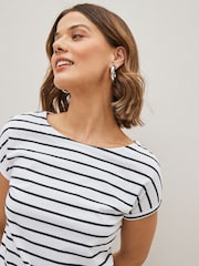Black/White/Stripe Cap Sleeve 100% Cotton T-Shirts 3 Pack - Image 8 of 9