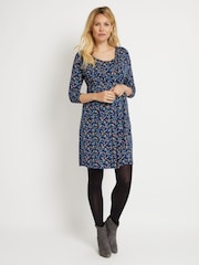 JoJo Maman Bébé Navy Floral Maternity & Nursing Tunic Dress - Image 1 of 2