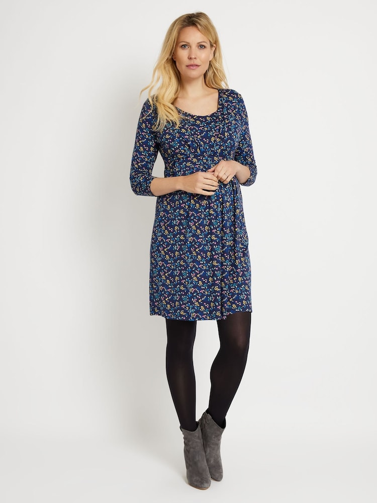 JoJo Maman Bébé Navy Floral Maternity & Nursing Tunic Dress - Image 1 of 2