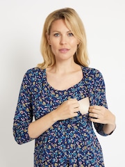 JoJo Maman Bébé Navy Floral Maternity & Nursing Tunic Dress - Image 2 of 2