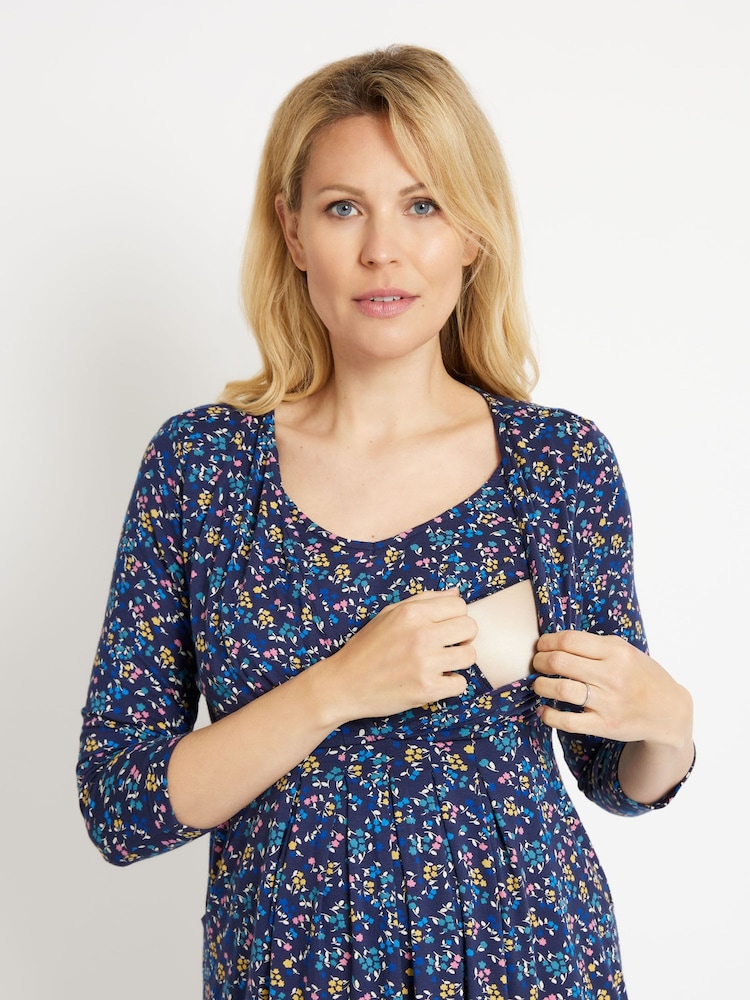 JoJo Maman Bébé Navy Floral Maternity & Nursing Tunic Dress - Image 2 of 2