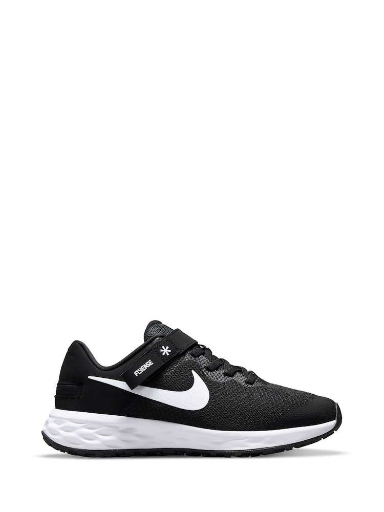 Nike Black/White Revolution 6 Flyease Youth Trainers - Image 1 of 10