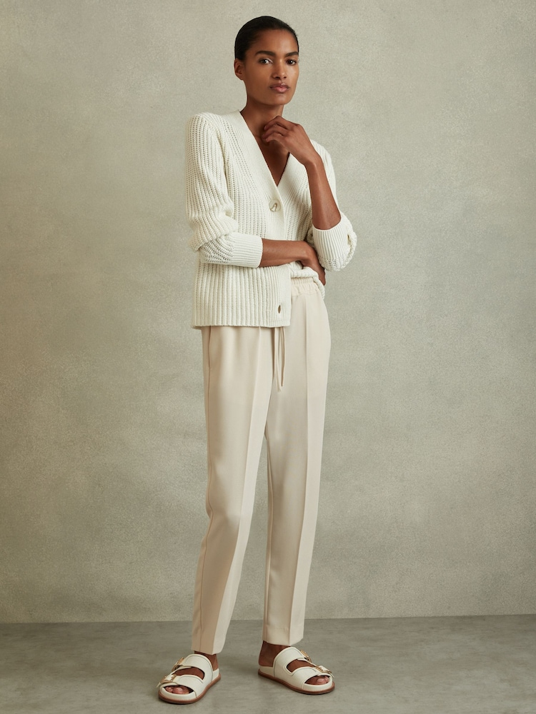 Reiss Cream Hailey Petite Tapered Pull On Trousers - Image 1 of 6