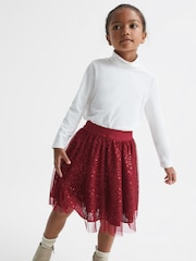 Reiss Red Isabella 9-12 yrs Short Tulle Sequin Skirt - Image 1 of 7